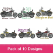 Motorcycles 3 embroidery design pack