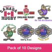 Rugby embroidery design pack