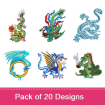 Mystical Dragons embroidery design pack