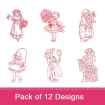 Redwork Old Fashion Girls embroidery design pack