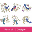 Hello Birds embroidery design pack