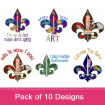 Fleur de Lis 5 (10 Pack) embroidery design pack