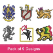 Heraldic embroidery design pack