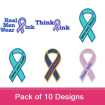 Cancer Awareness Ribbons embroidery design pack