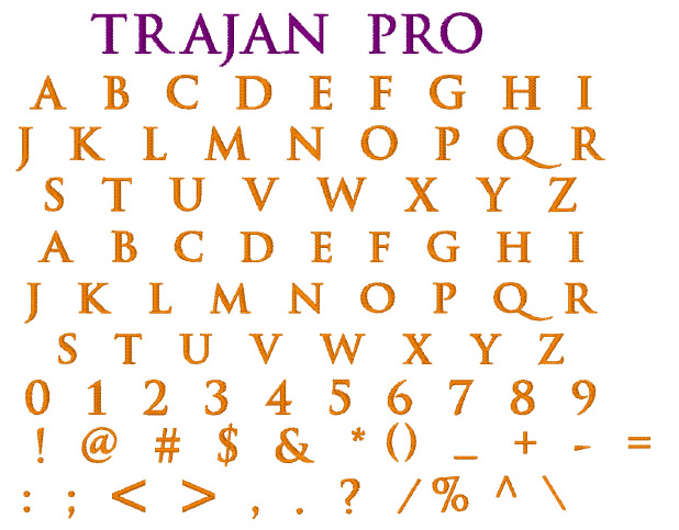 Internet Stitch EFP Fonts Embroidery Fonts: Trajan Pro inches H