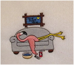 Couch Flamingo embroidery design