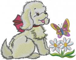 Puppy Dog And Butterfly embroidery design