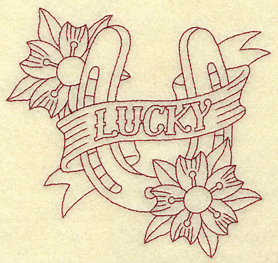 Lucky horseshoe redwork embroidery design Lucky horseshoe redwork embroidery design