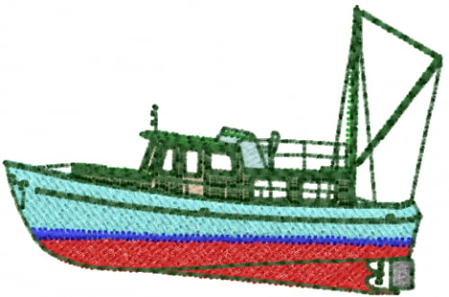 DataStitch Embroidery Design: Coastal Fishing Boat 1.30 inches H x 2 