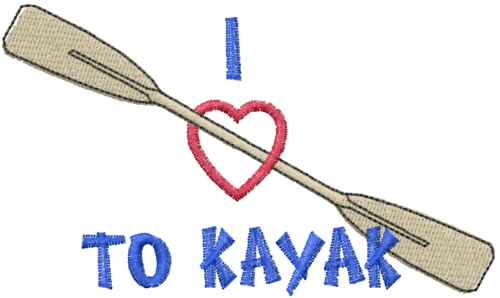 Mead Artworks Embroidery Design: I LOVE TO KAYAK 2.07 inches H x 3.50 
