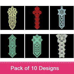 Free Standing Lace - A Finished Embroidery product, not a design file or pattern Tri-colored Cross Bookmark