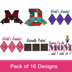 Mom and Dad Package COMBO Embroidery design pack by Grand Slam Designs ...