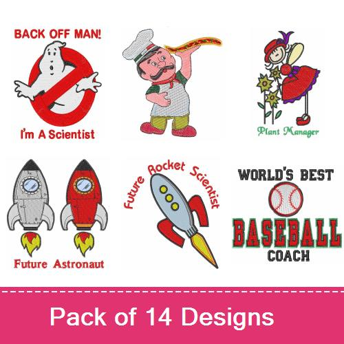 Humorous occupations embroidery design pack by bella mia designs Humorous occupations embroidery design pack by bella mia designs