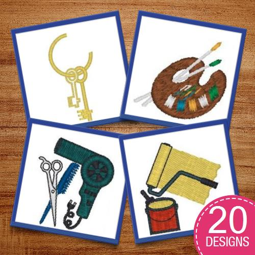 Tools occupational equipment embroidery design pack by heavenly Tools occupational equipment embroidery design pack by heavenly