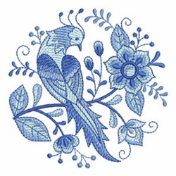 Floral Delft Blue Embroidery Design | EmbroideryDesigns.com