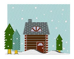 Winter Log Cabin Embroidery Design | EmbroideryDesigns.com