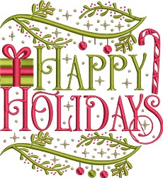 Happy Holidays Embroidery Design | EmbroideryDesigns.com