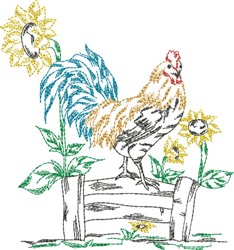 Sunflower Rooster Embroidery Design | EmbroideryDesigns.com