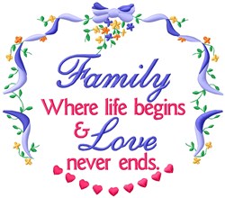 Family Where Life Begins Love Never Ends Designs For Embroidery Machines Embroiderydesigns Com