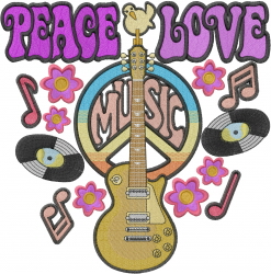Peace Love Music Hippie Embroidery Designs, Machine Embroidery Designs ...