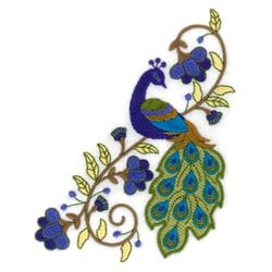 Jacobean Peacock Floral Embroidery Design | EmbroideryDesigns.com