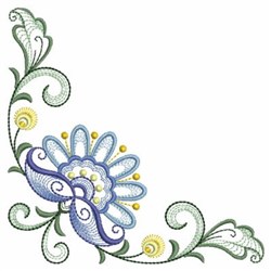Floral Jacobean Corner Embroidery Design | EmbroideryDesigns.com