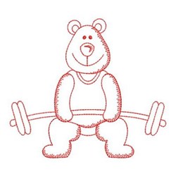 Redwork Weight Lifting Bear Embroidery Design | EmbroideryDesigns.com