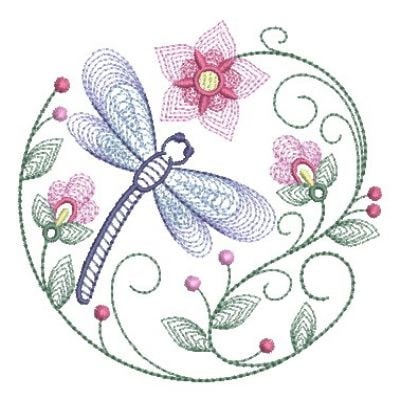 Rippled Dragonfly Circle Embroidery Designs Machine Embroidery