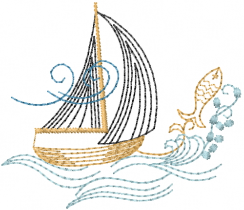 Sailing Boat Embroidery Designs, Machine Embroidery 