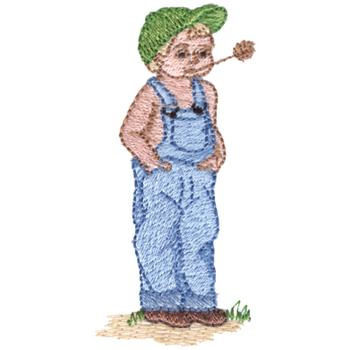 little boy in overalls
