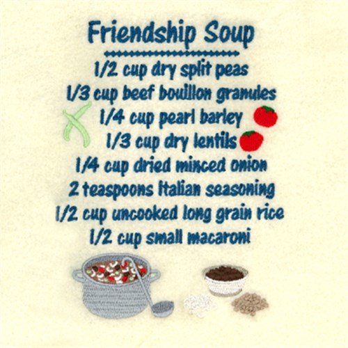 Friendship Soup Recipe Embroidery Designs, Machine Embroidery Designs