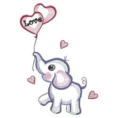 Elephants In Love Embroidery