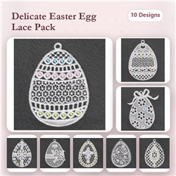 FSL delicate Easter Egg Embroidery bundle featuring 10 intricate lace Easter eggs, perfect for festive decorations.