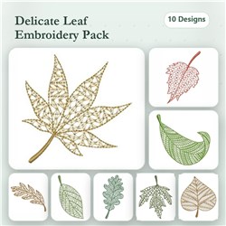 Intricate leaf embroidery bundle featuring maple, heart, and curled leaves among 10 unique designs, showcasing natural beauty