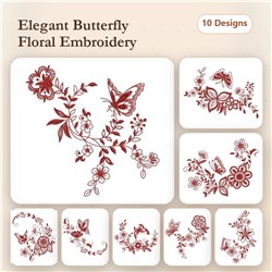 Redwork Floral Butterflies 2