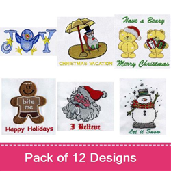 12 Christmas Card Embroidery Design Pack