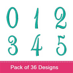 Cursive Number 0, Cursive Number 1, Cursive Number 2, and more in this elegant 36-design Embroidery bundle.