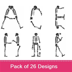 Skeleton alphabet letters A to Z, featuring 26 playful skeleton designs, perfect for Halloween decorations.