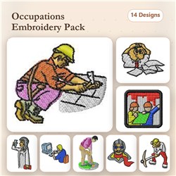 Occupations Embroidery bundle featuring a construction worker, doctor, engineer, and other professionals.