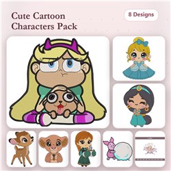Cute Cartoon Characters Embroidery Bundle – Fun Designs (8 Designs)