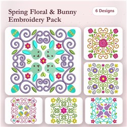 Spring floral and bunny Embroidery bundle featuring six designs including Floral Bunny and Floral Design with Eggs.