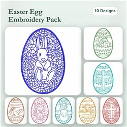 Redwork embroidery bundle featuring 10 Easter designs including decorative Easter egg with bunny and flowers.