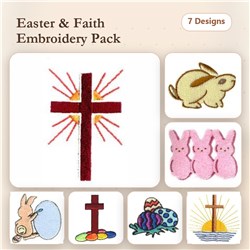 Easter and Faith Embroidery bundle with 7 designs featuring Easter Cross, Easter Bunny, and colorful Easter Eggs.