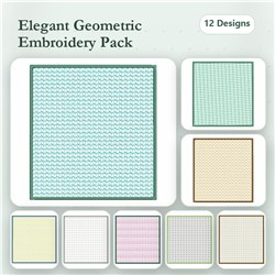 Elegant geometric shapes including wavy, grid, and spiral in this 12-design Embroidery bundle.