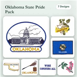 Oklahoma State Pride Embroidery bundle featuring the State Capitol, Oklahoma Script, and Oklahoma Outline.