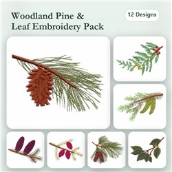 Pine & Leaf Embroidery bundle featuring intricate Pine Cone, Pine Branch, and Holly Branch designs, perfect for fall decor.