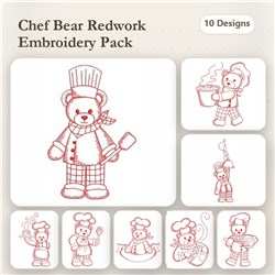 Redwork Chef Teddy Bear
