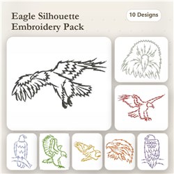 Redwork eagle silhouettes Embroidery bundle featuring majestic poses like Flying Eagle and Eagle Head, 10 designs.