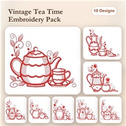 Redwork Tea Time Corners