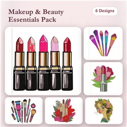 Lipstick & Makeup Essentials Embroidery Bundle – Beauty Tools (6 Designs)